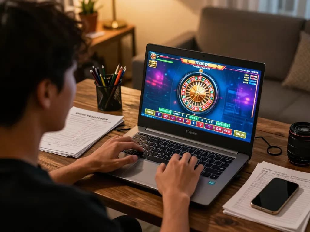 Scene permainan situs toto menampilkan pemain yang terlibat memasang taruhan secara online, menampilkan antarmuka permainan yang menarik.