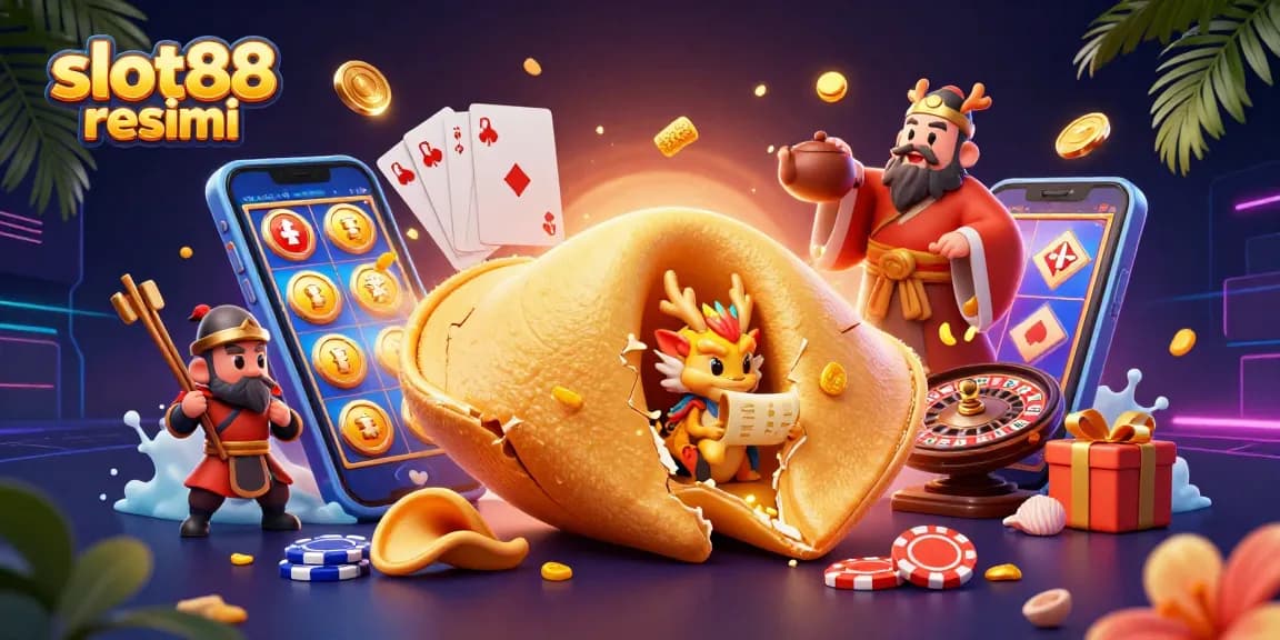 Play exciting slot88 resmi games featuring a golden fortune cookie with a wise dragon and jackpot visuals.