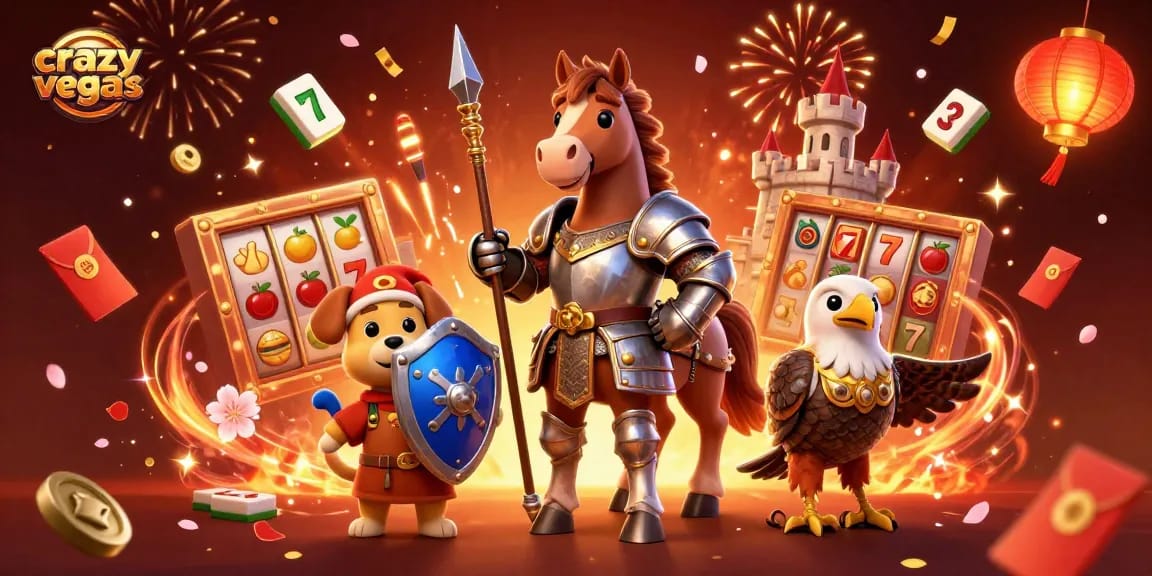 Spin to win with crazyvegas in this vibrant 3D illustration of a knight and a puppy in a casino
