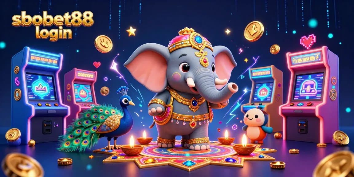 Experience sbobet88 login with a vibrant illustration showcasing Asian-style gaming elements and bold casino features.