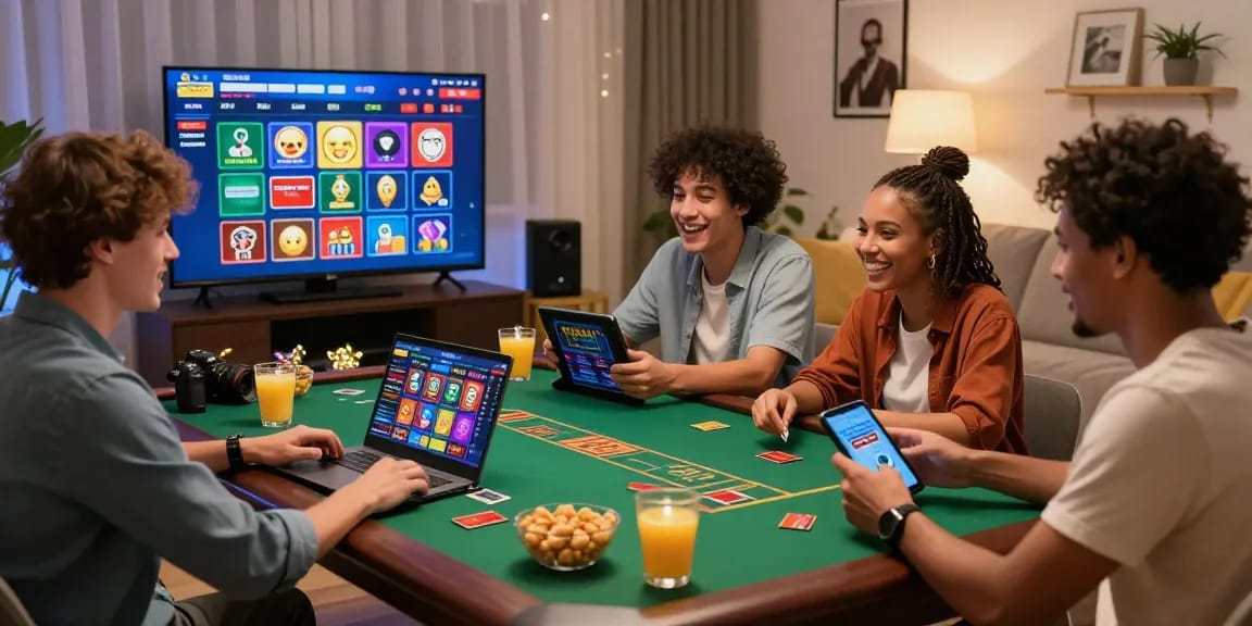 Friends enjoying their time at credit card casinos at https://brcs.co.uk with snacks and gaming devices in a cozy living room.