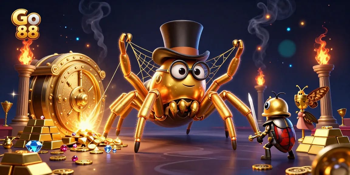 Experience the thrilling adventure of Go 88 as the giant tarantula and beetle knight face golden treasures.