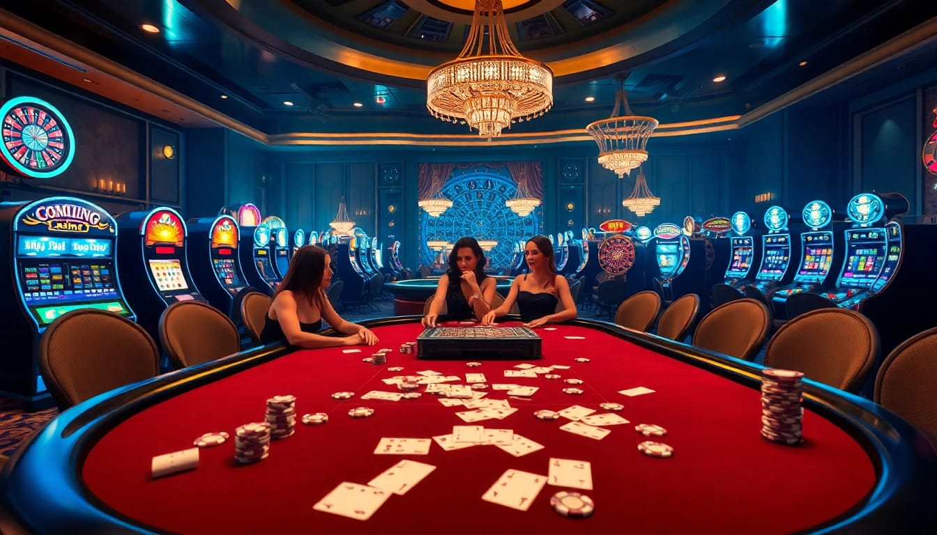 Exciting poker table action at https://mk8th.net/ with luxurious casino atmosphere and vibrant gaming elements.