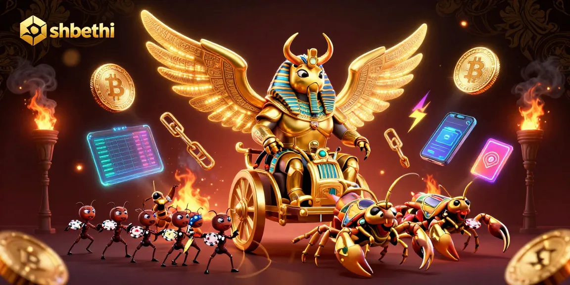 Experience thrilling gameplay at shbethi with a colossal golden scarab beetle in a vibrant casino scene.