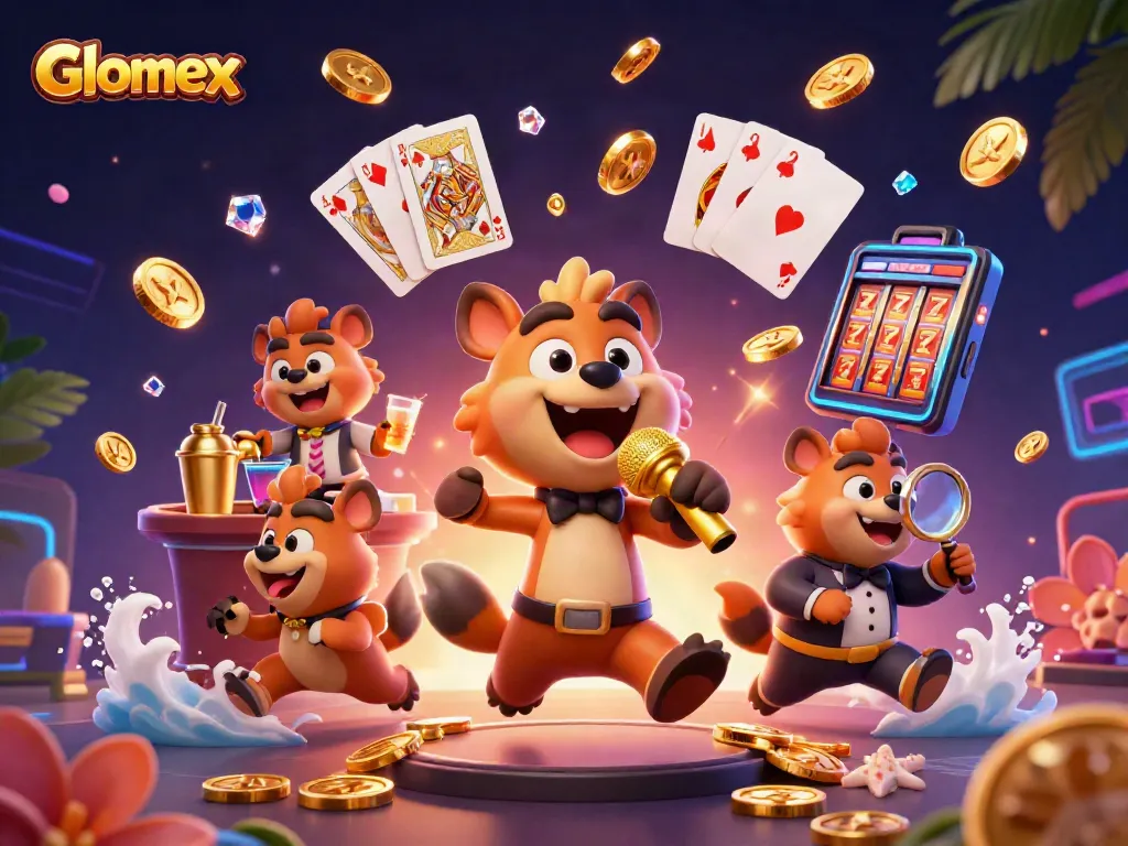 Engage with Glomex casino excitement featuring hyenas in a vibrant comedy club scene.