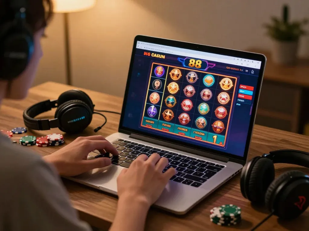 Engaging in exciting gameplay on open 88 online casino interface in a cozy home environment