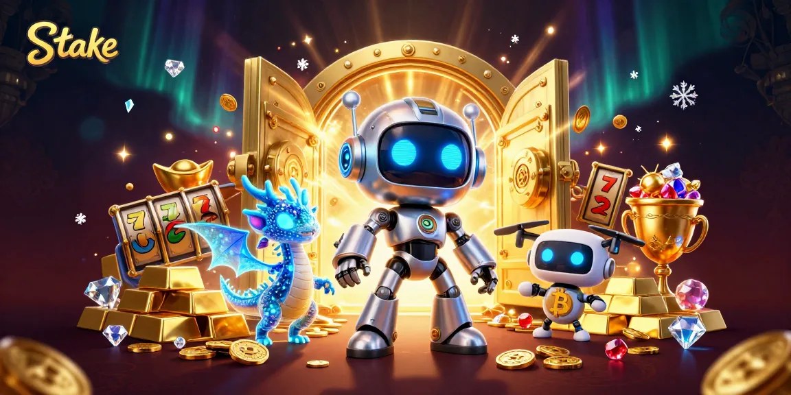 Bet big on Stake with an ultra-detailed 3D illustration featuring crypto mascots and treasures.