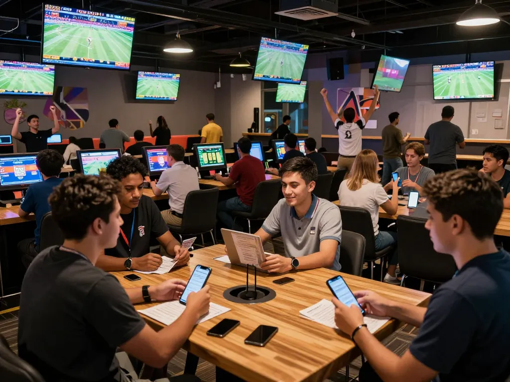 Experience kèo nhà cái trực tiếp in a lively sports betting venue with engaged fans and live odds.