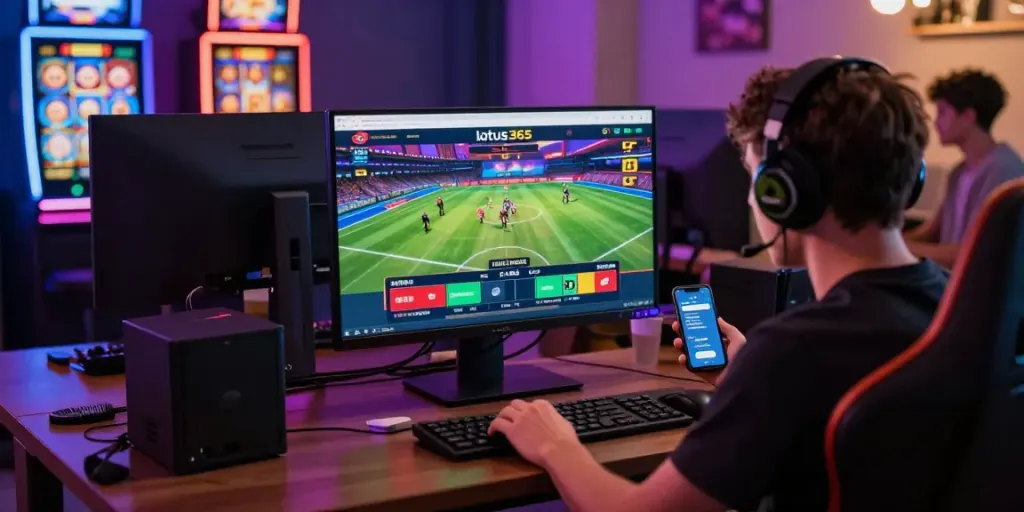 Engaged user exploring the vibrant lotus365 online gaming platform from home.