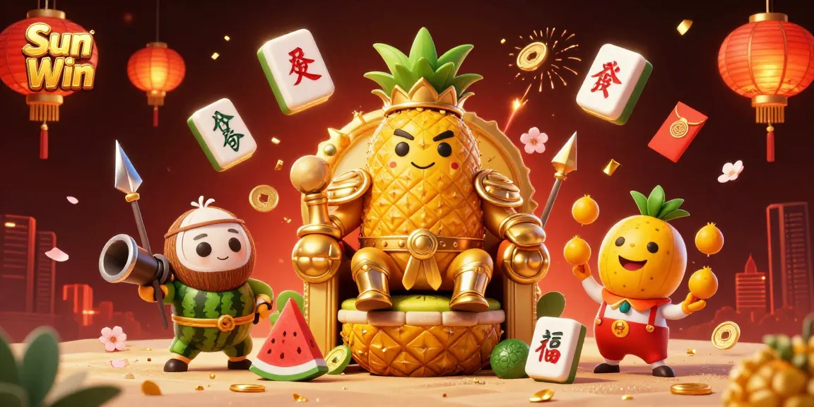 Experience thrilling gains with Sun Win's vibrant tropical casino scene, featuring the golden pineapple king and lively game elements.