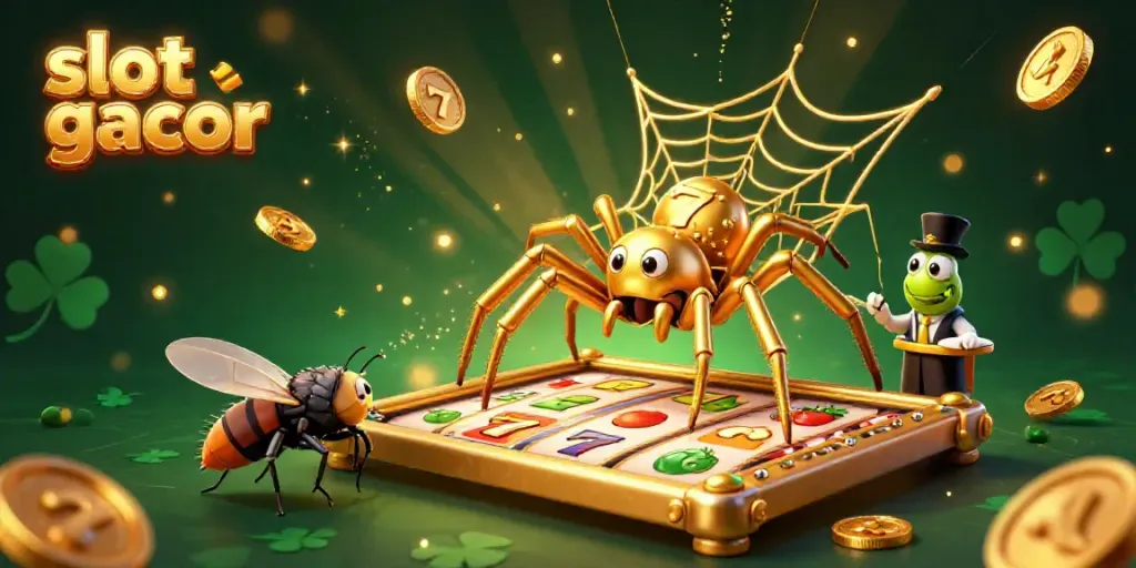 Experience slot gacor excitement with a lively 3D scene featuring a spider, fly, and centipede in dynamic betting action.