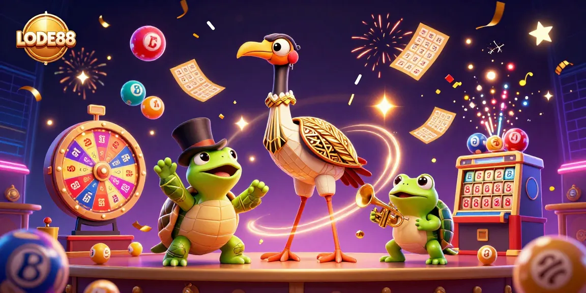 Win with LODE88 through engaging games and vibrant casino-themed illustration
