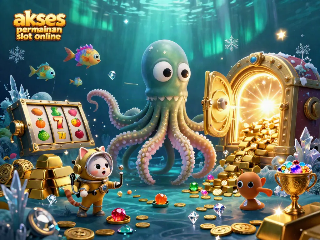 Menangkan akses permainan slot online dengan simbol slot, kraken emas, dan ikan luminescent yang seru.