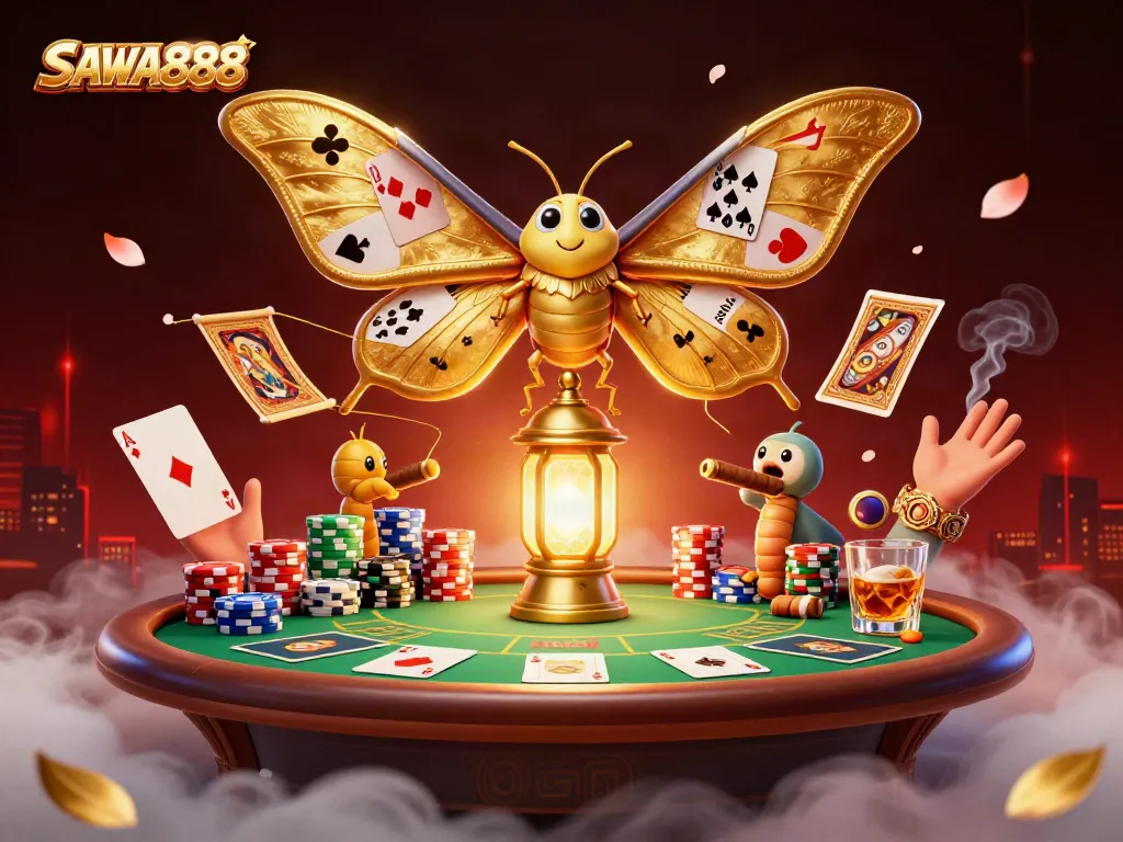 Engage in thrilling gameplay with SAWA888 showcased in a vibrant, dynamic casino scene.