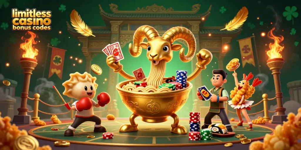 Spin and win with limitless casino bonus codes featuring animated characters and vibrant casino elements.