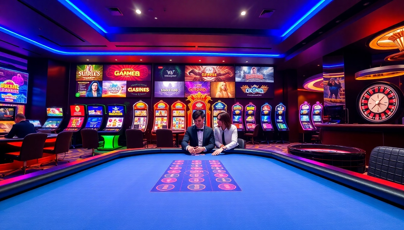 Exciting poker game scene at Nhà Cái OKWIN casino, showcasing vibrant colors and modern design.