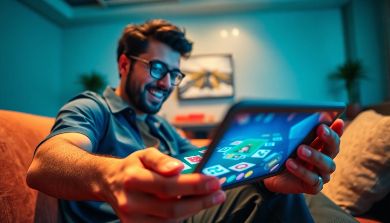 Exciting gameplay of Yono Rummy on a tablet, surrounded by a vibrant atmosphere.