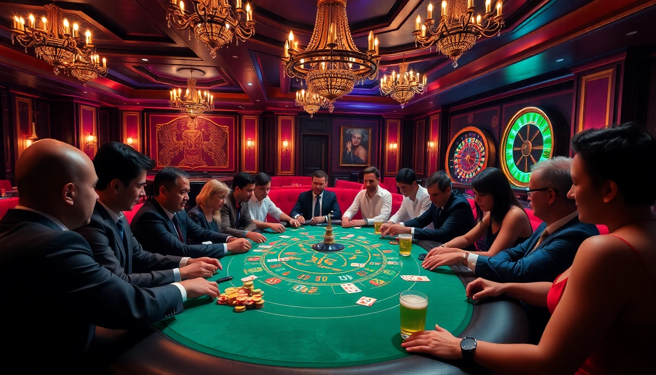 Players enjoying a thrilling poker game experience on https://mk8th.net/ amid a luxurious casino setting.