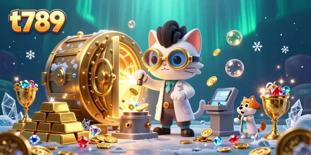 Experience the excitement of t789 with a dynamic scene of a mad scientist cat and dog in a treasure-filled lab!