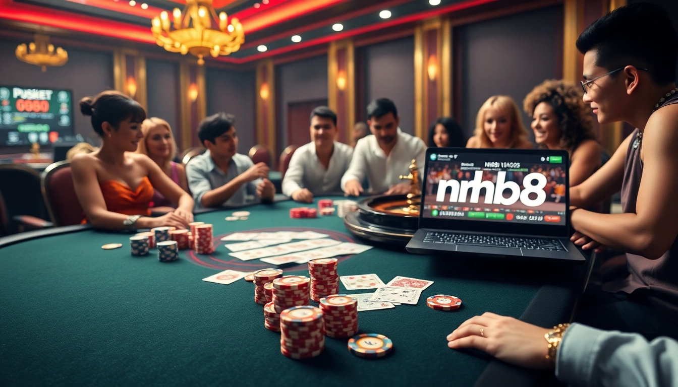 Experience the excitement of nh88 with players enjoying a vibrant casino poker game.