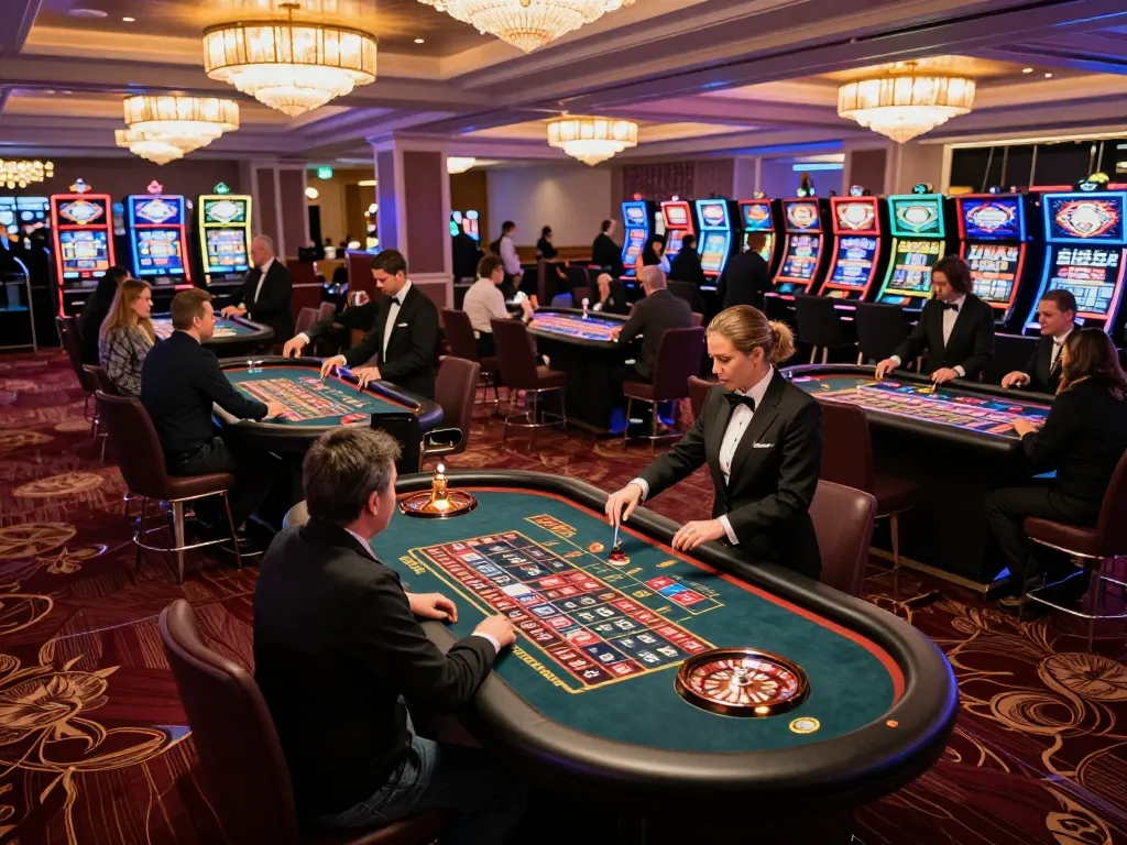 Players engaging in roulette gameplay at a lively casino floor with W69 vibes, capturing excitement and strategic betting action