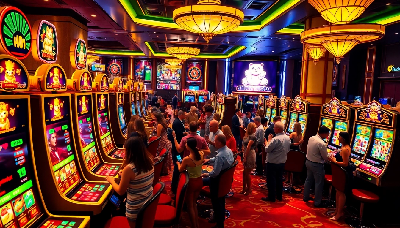 Exciting gameplay at Lucky Neko PG Soft แจ็คพอตแตก slot machines in a luxurious casino.
