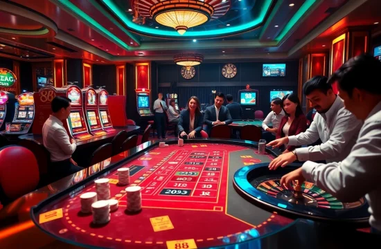 Players enjoying an exciting casino experience at 88i with vibrant slot machines and poker chips.
