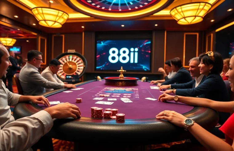 Experience high-stakes excitement at 88i poker table, players engaged in thrilling gameplay.