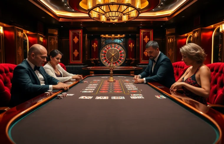 Engage in thrilling poker action at https://www.eejl33.com/, showcasing a vibrant casino atmosphere.