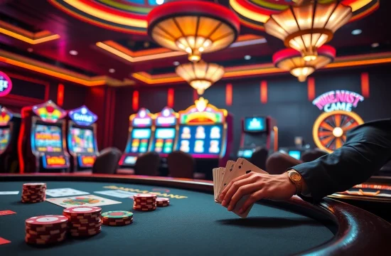 A player in a luxury casino enjoys exciting games like blackjack and roulette at KK55.blue.