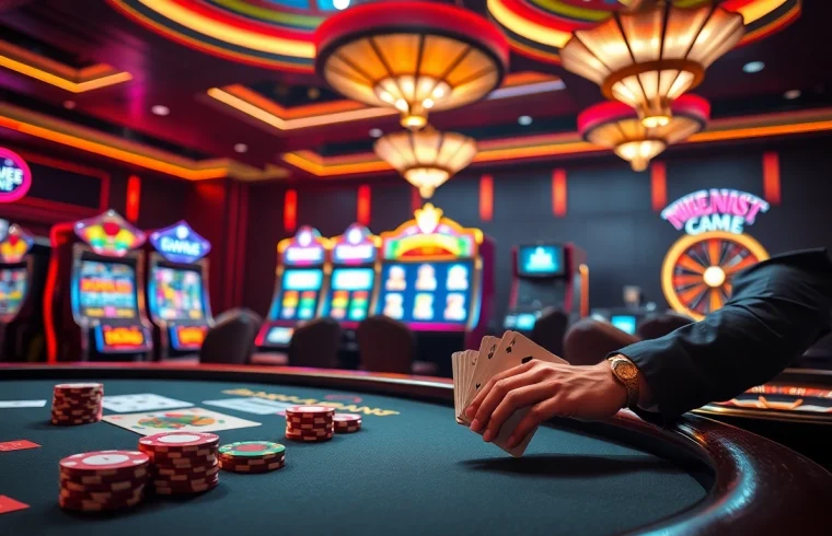 A player in a luxury casino enjoys exciting games like blackjack and roulette at KK55.blue.