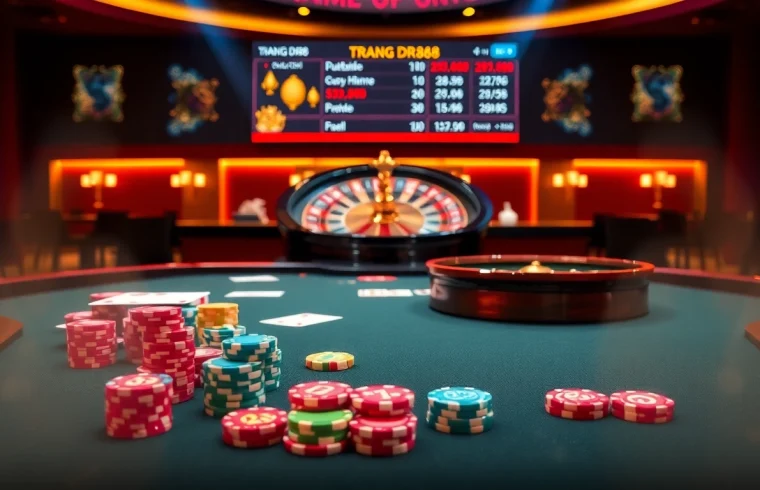 Experience thrilling actions at the trang dr88 casino table with vibrant chips and cards.