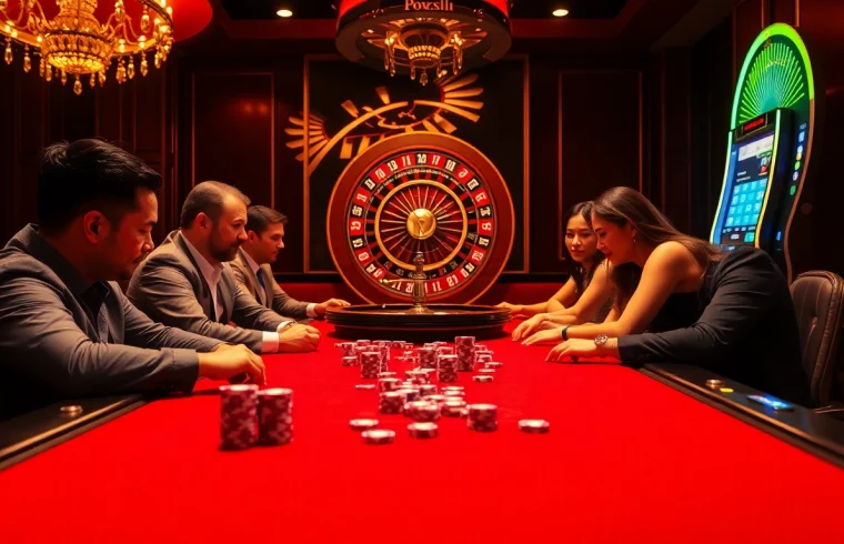 Players strategizing at a poker table, engaging with luxury elements of https://xx88.day/ gameplay.