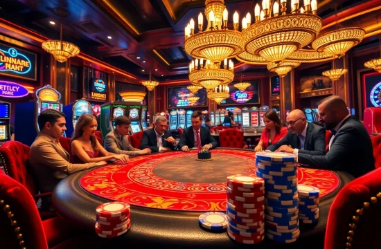 Gambling action at a luxurious casino table with poker chips and elegant players - 88xx themed.