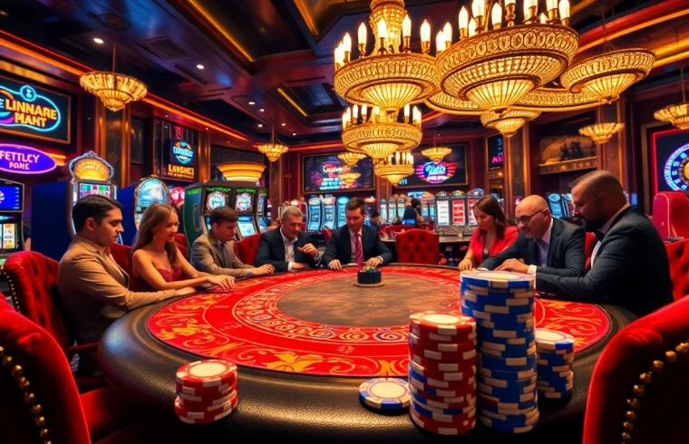 Gambling action at a luxurious casino table with poker chips and elegant players - 88xx themed.