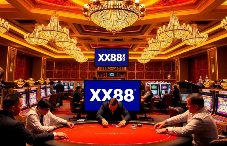 Exciting poker game session at XX88 casino, showcasing luxury and strategic play.
