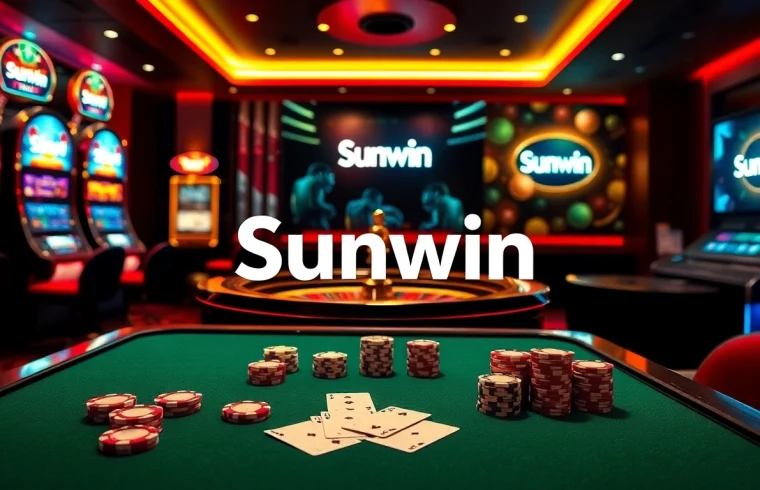Experience the excitement of Sunwin with vibrant gaming action at a luxurious casino table.