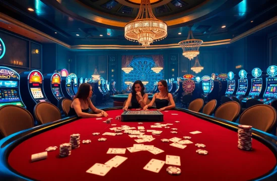 Exciting poker table action at https://mk8th.net/ with luxurious casino atmosphere and vibrant gaming elements.