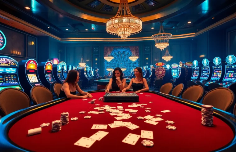 Exciting poker table action at https://mk8th.net/ with luxurious casino atmosphere and vibrant gaming elements.