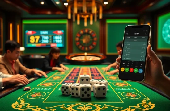 Experience the excitement of tai xiu online gaming at luxurious casino tables with vibrant designs.