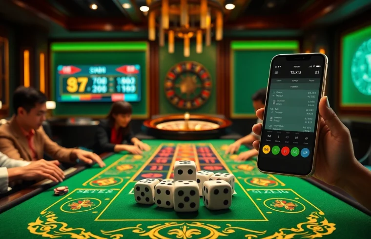 Experience the excitement of tai xiu online gaming at luxurious casino tables with vibrant designs.