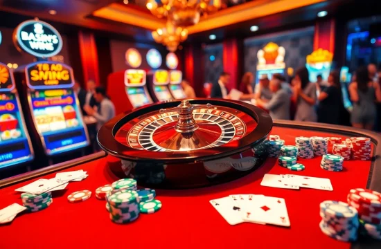 Experience the thrill of 789 win with a luxurious casino scene featuring roulette, poker chips, and colorful slot machines.