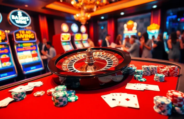 Experience the thrill of 789 win with a luxurious casino scene featuring roulette, poker chips, and colorful slot machines.