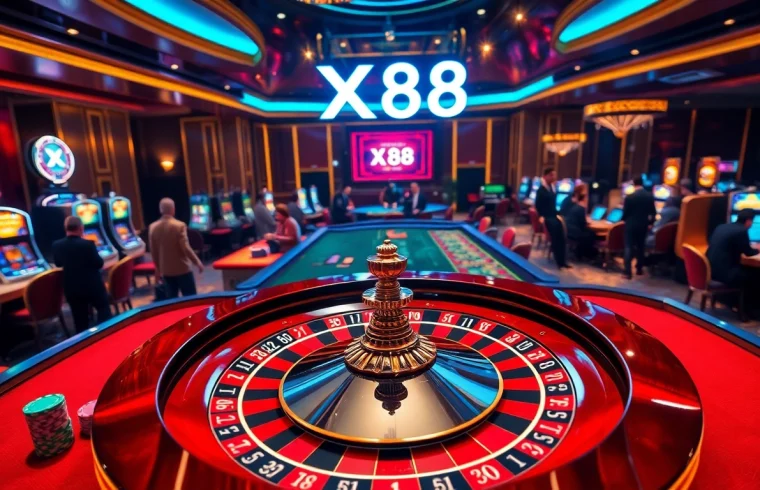 Experience the thrill of casino gaming at XX88 with vibrant roulette wheels and exciting bets.