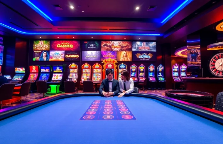 Exciting poker game scene at Nhà Cái OKWIN casino, showcasing vibrant colors and modern design.