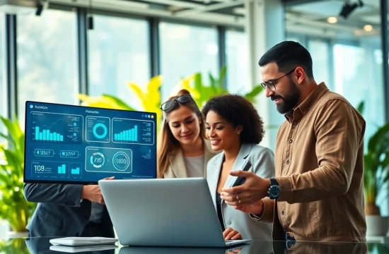 Business automation experts near me collaborating in a modern office environment.