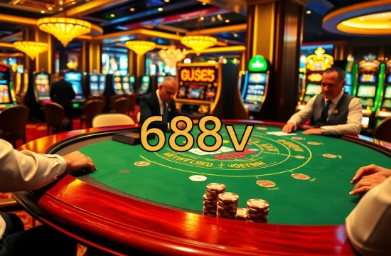 Experience high-stakes blackjack excitement at 688v casino table in a luxurious setting.