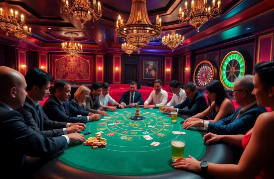 Players enjoying a thrilling poker game experience on https://mk8th.net/ amid a luxurious casino setting.
