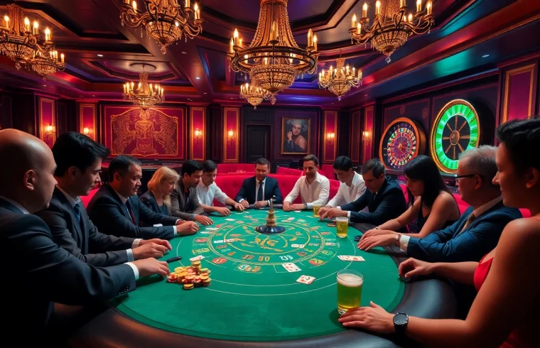 Players enjoying a thrilling poker game experience on https://mk8th.net/ amid a luxurious casino setting.