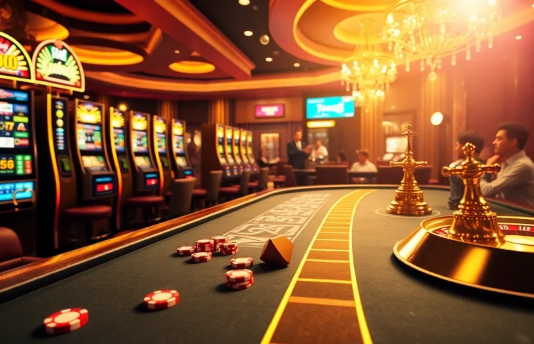 Playing poker with excitement at ST6666 online casino, showcasing vibrant slot machines.